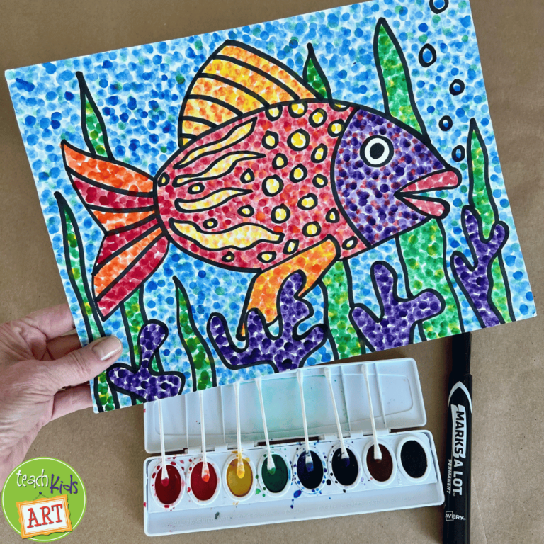 Watercolor Fish with Pointillism