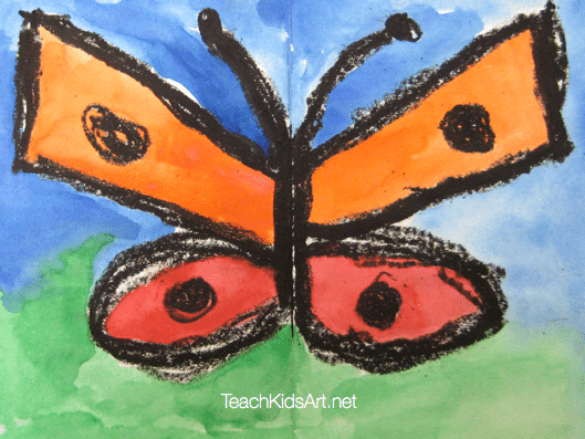Butterfly with Watercolor and Oil Pastel Resist