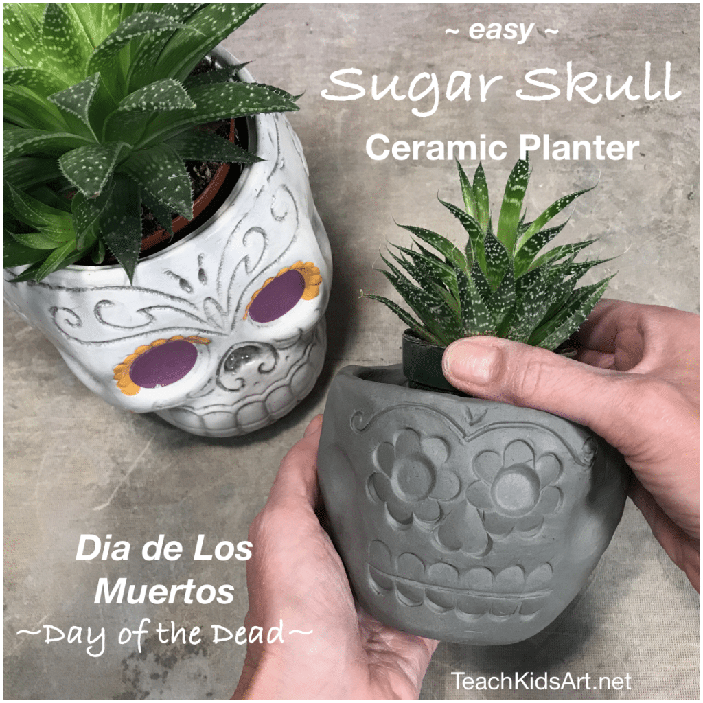 Easy Sugar Skull Ceramic Planter for Dia de los Muertos / Day of the Dead