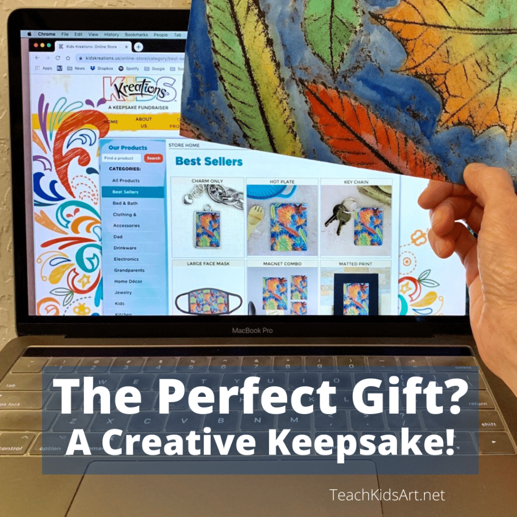 A photo of the website for ordering keepsake gifts from kids' artwork