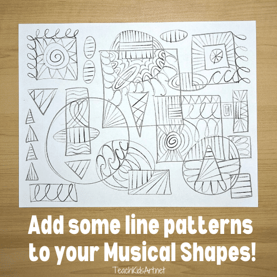 Play the Musical Shapes Drawing Warm Up for Kids with added Musical Line Patterns